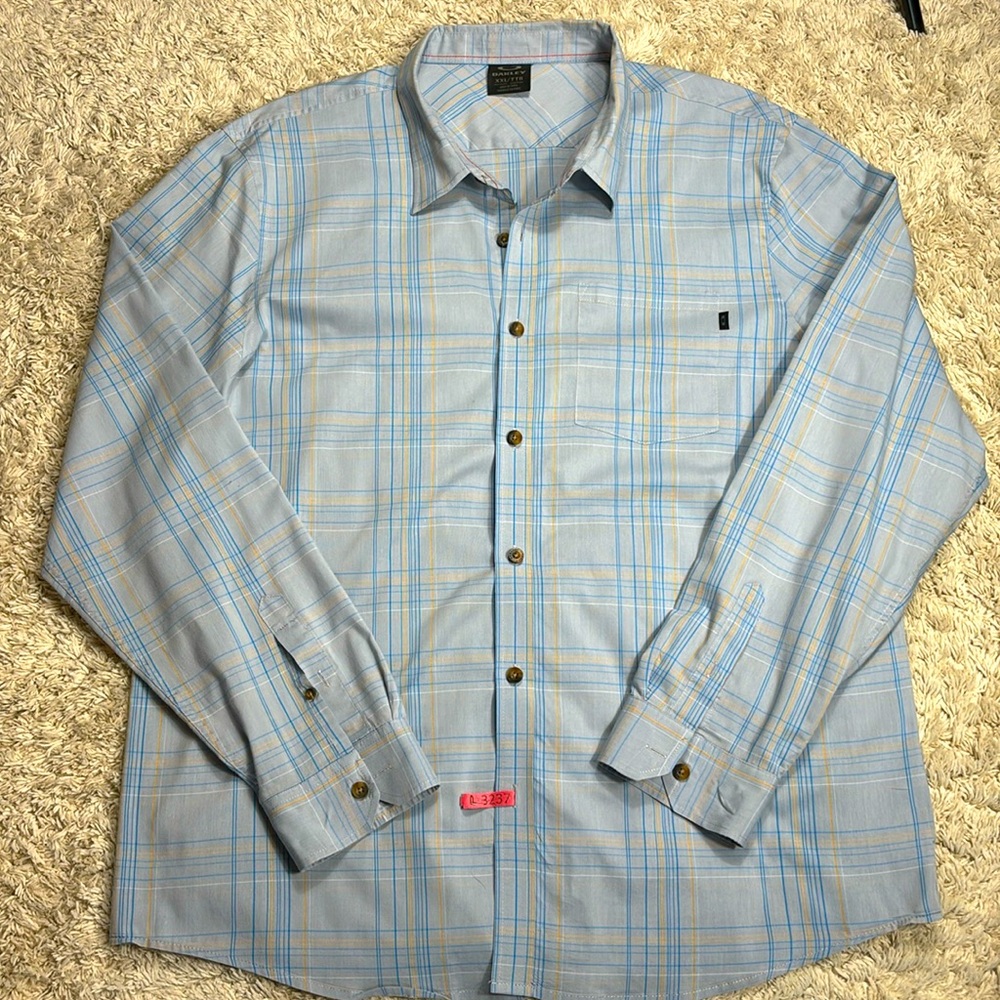 Oakley Men's Long Sleeve Button Up Shirt, Blue Striped, 100% Cotton, Size XXL